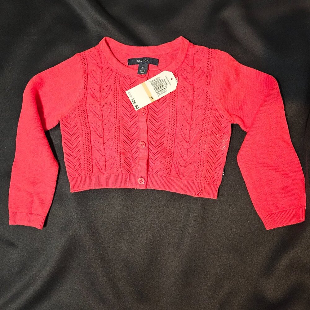 NAUTICA Toddler Girls’ Cardigan – Size 2T – 100% Cotton – Watermelon Pink - Picture 7 of 7
